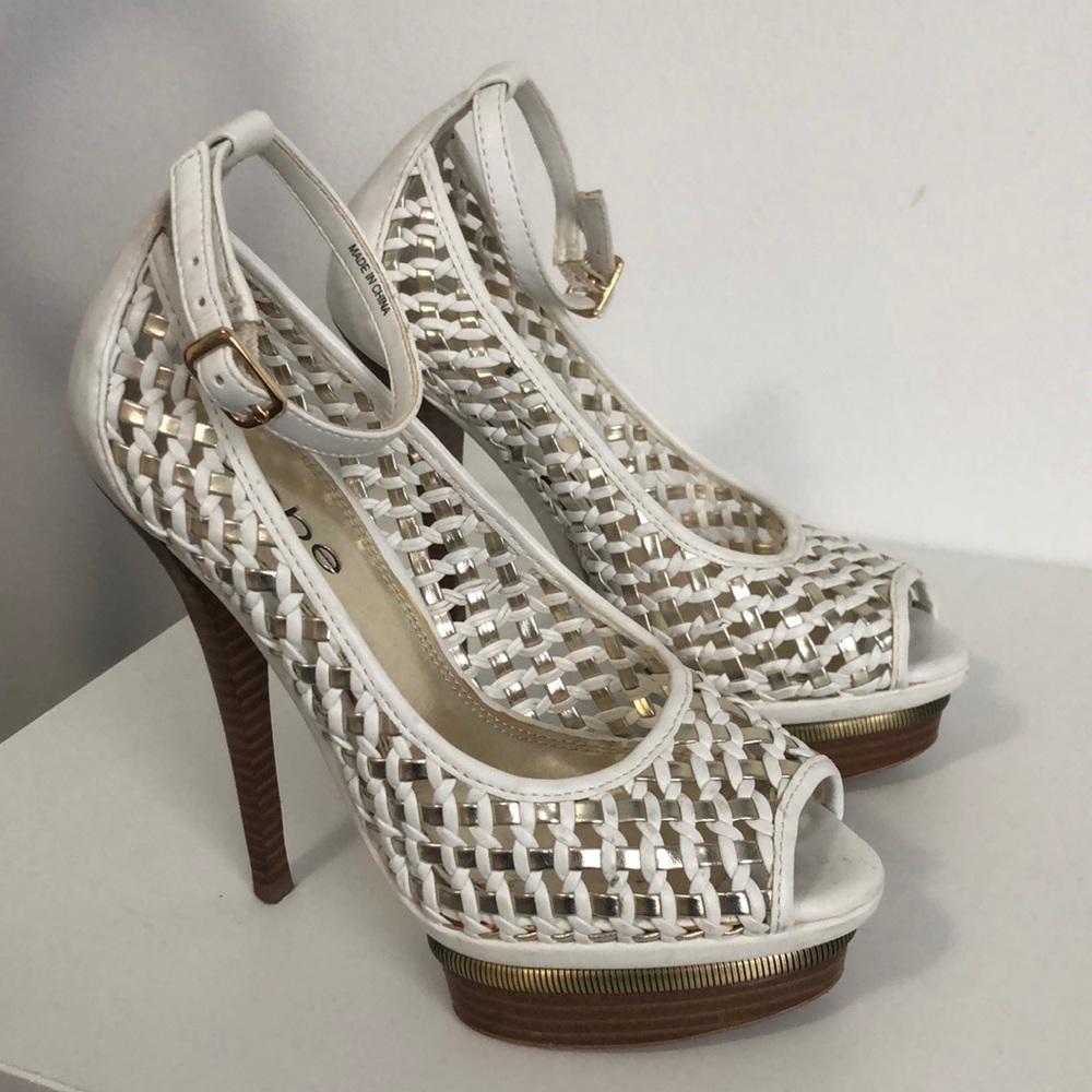 Bebe White Silver Mesh Nina High Heel